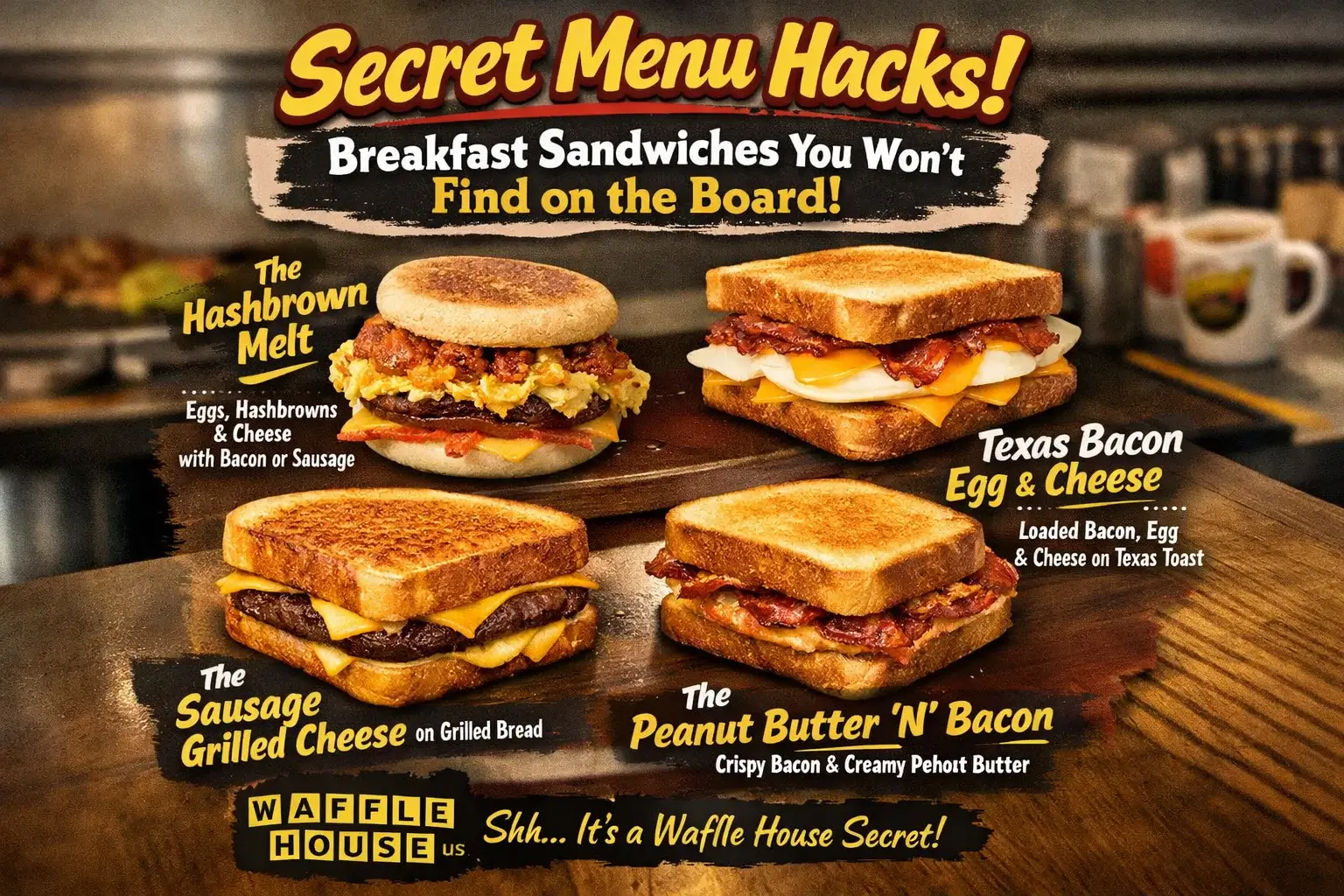 Waffle House Breakfast Sandwiches and Melts Menu with Calories and Prices