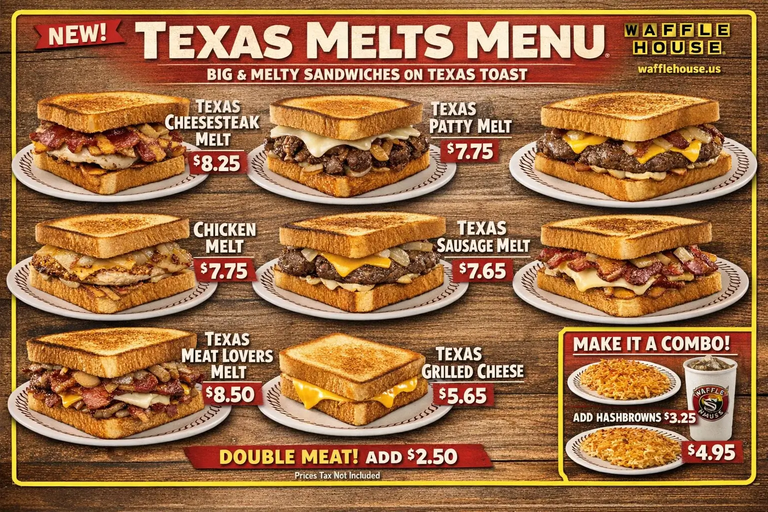 Waffle House Texas Melts Menu with Prices