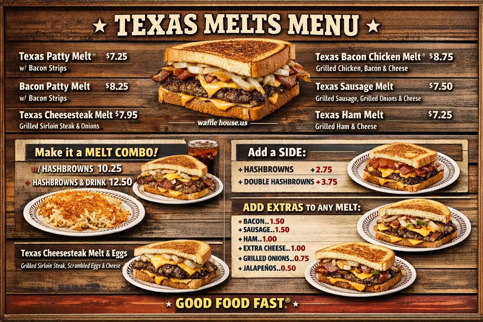 Waffle House Texas Melts Menu with Prices