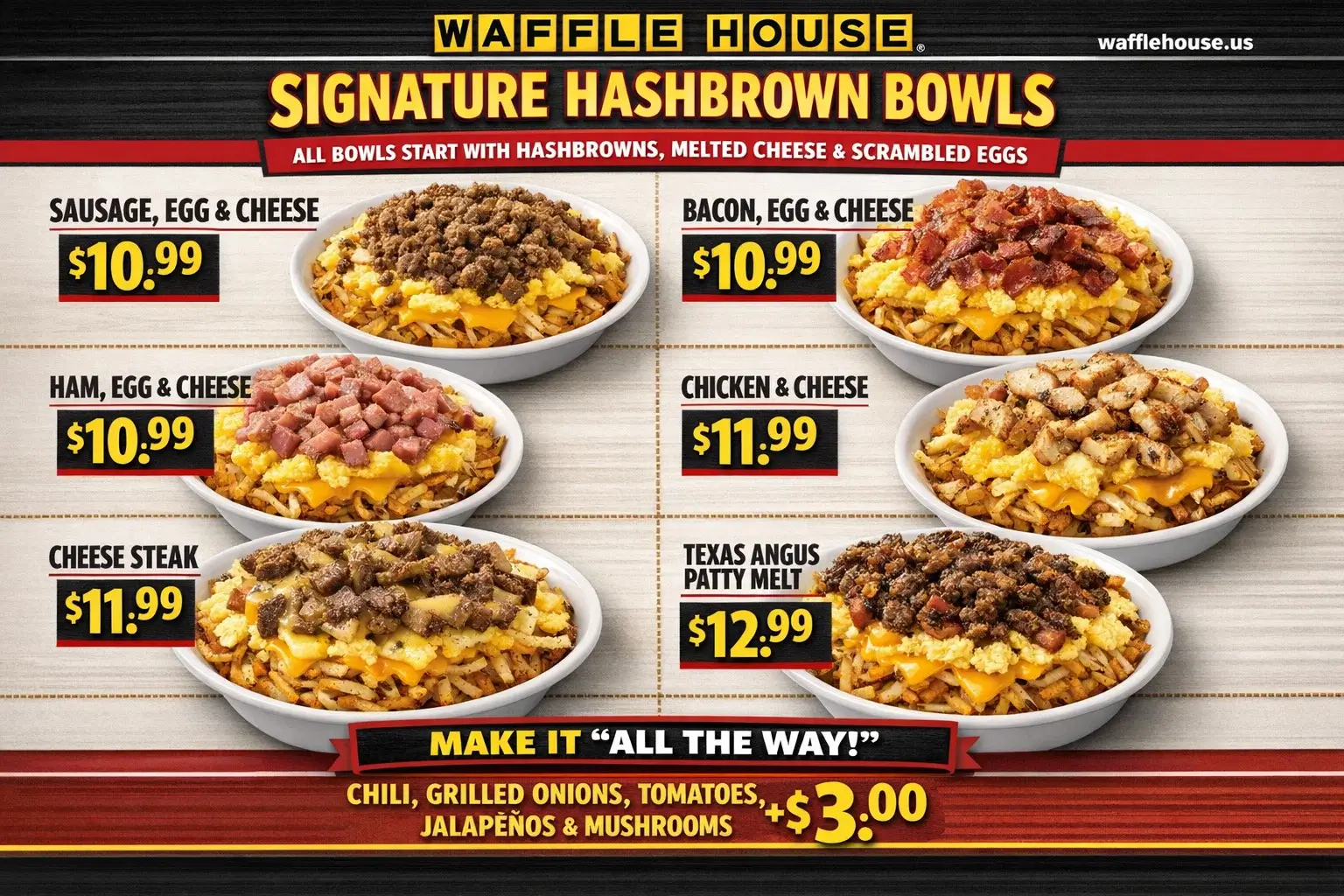 Waffle House Signature Hashbrown Bowls Menu With Price 2026
