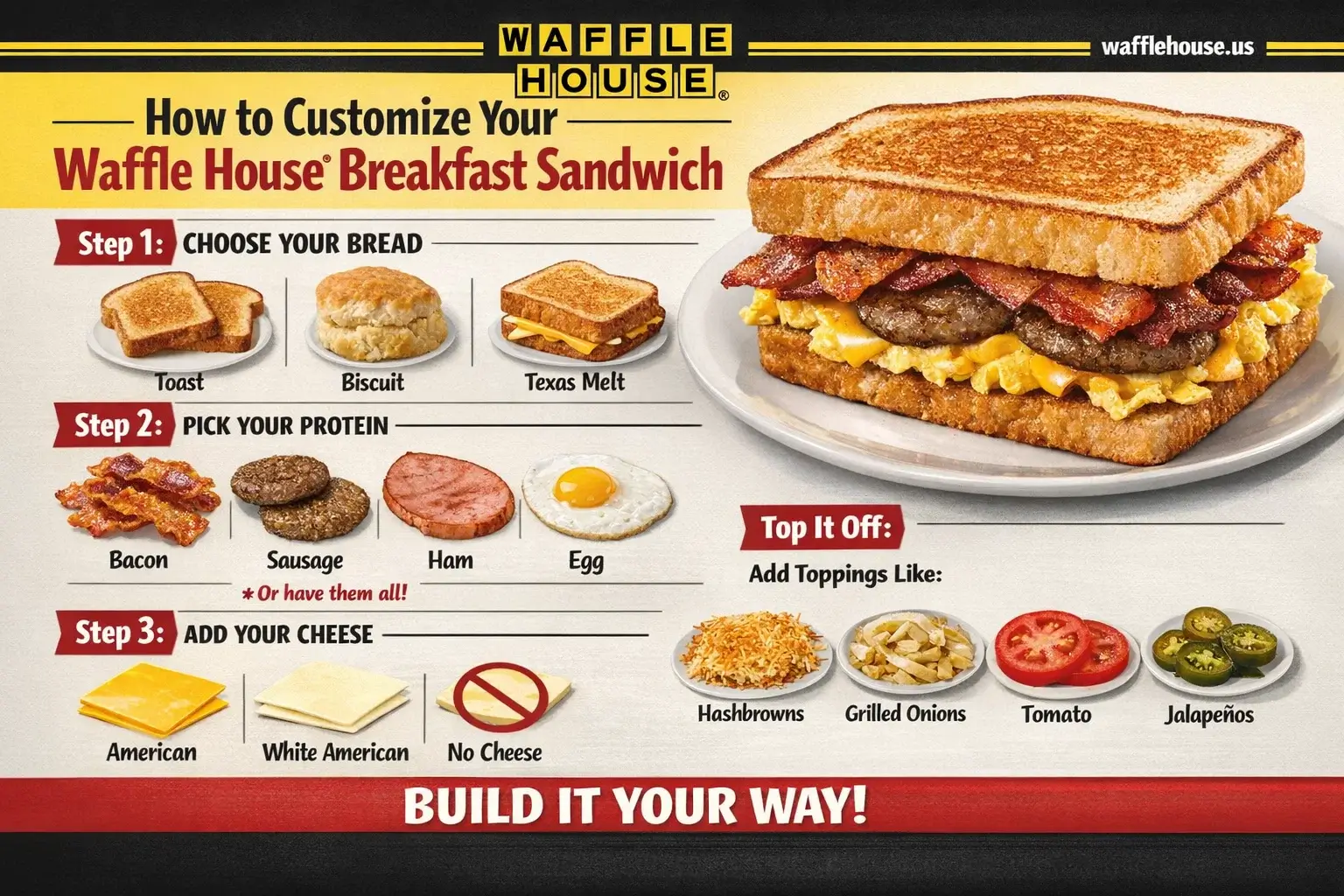Waffle House Breakfast Sandwiches and Melts Menu with Calories and Prices