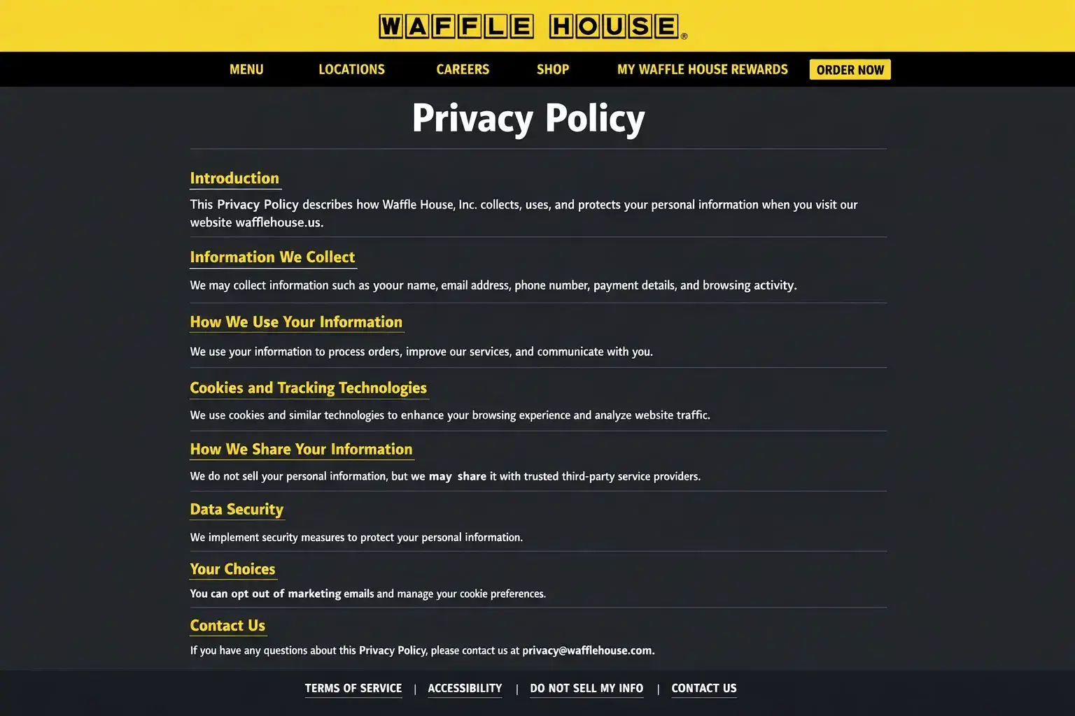 Privacy Policy of Waffle House .us