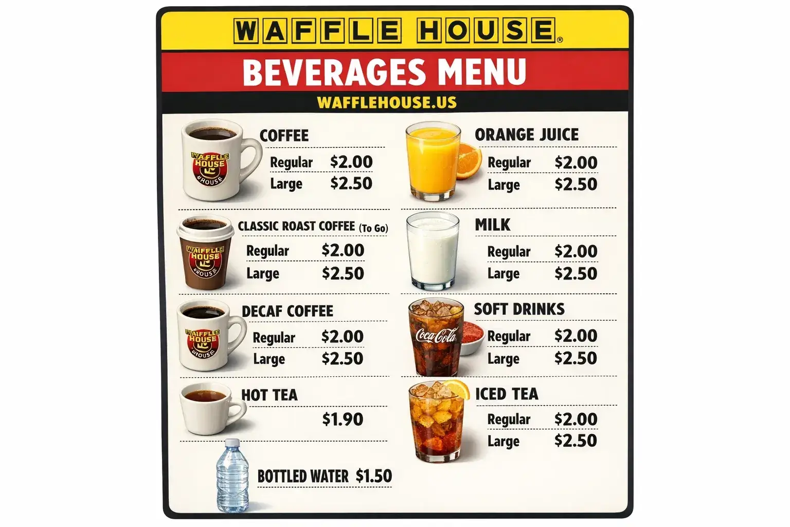 Waffle House Beverages Menu with Prices