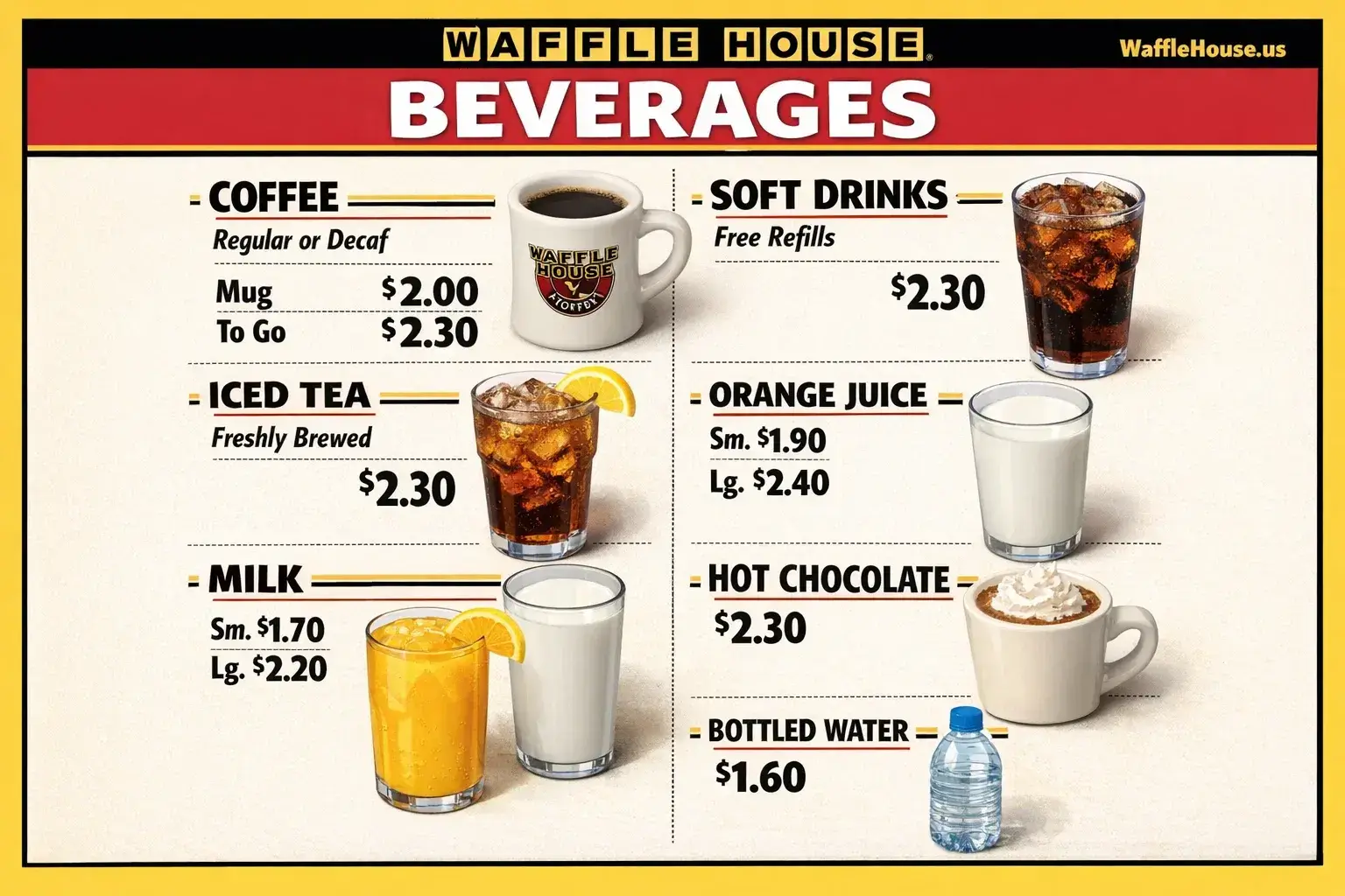 Waffle House Beverages Menu with Prices