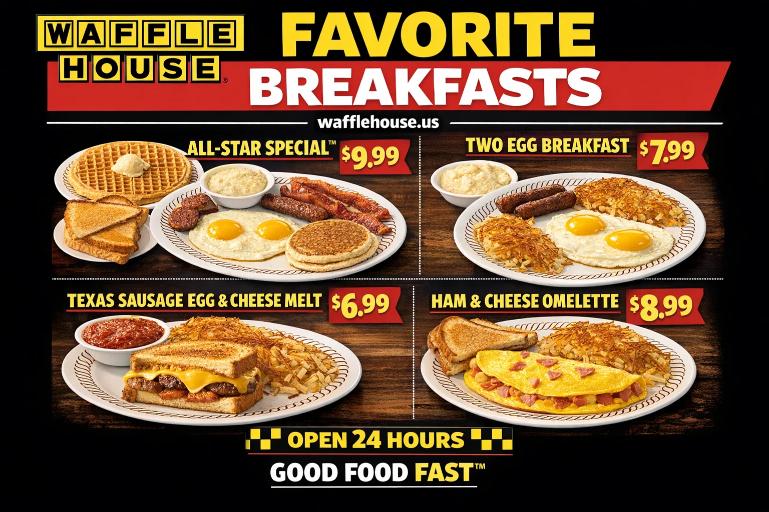 Waffle House Favorite Breakfast Menu with Price