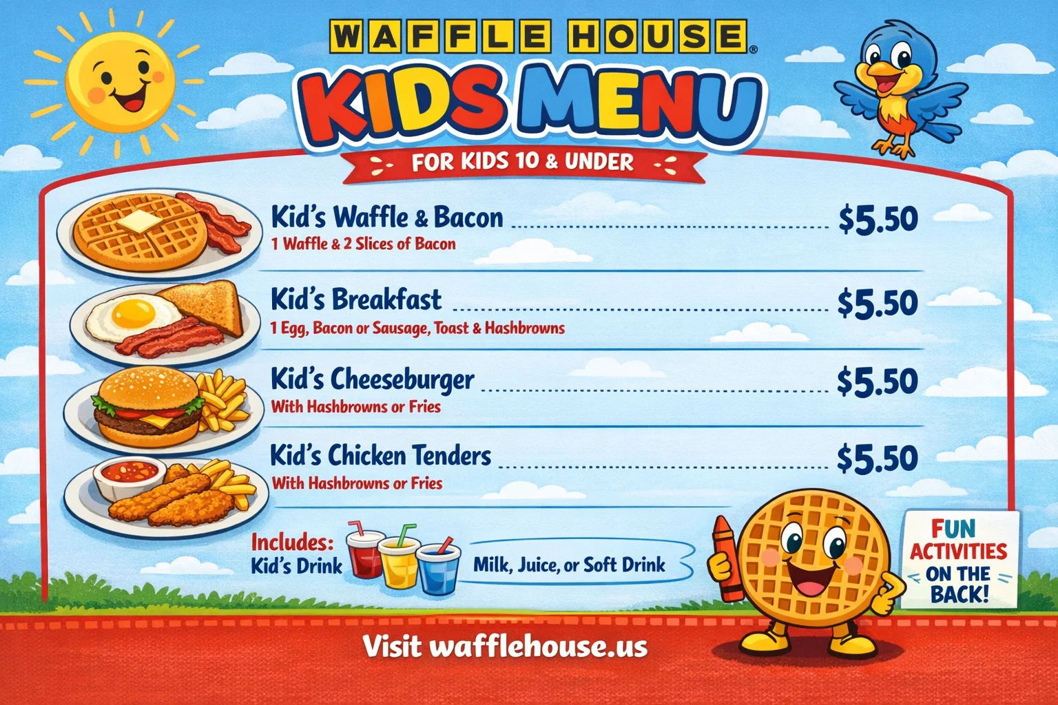 Waffle House Kids Menu with Price For Usa