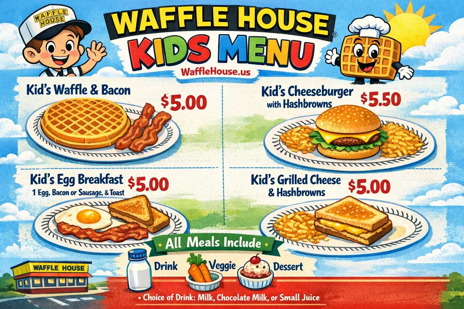 Waffle House Kids Menu with Prices