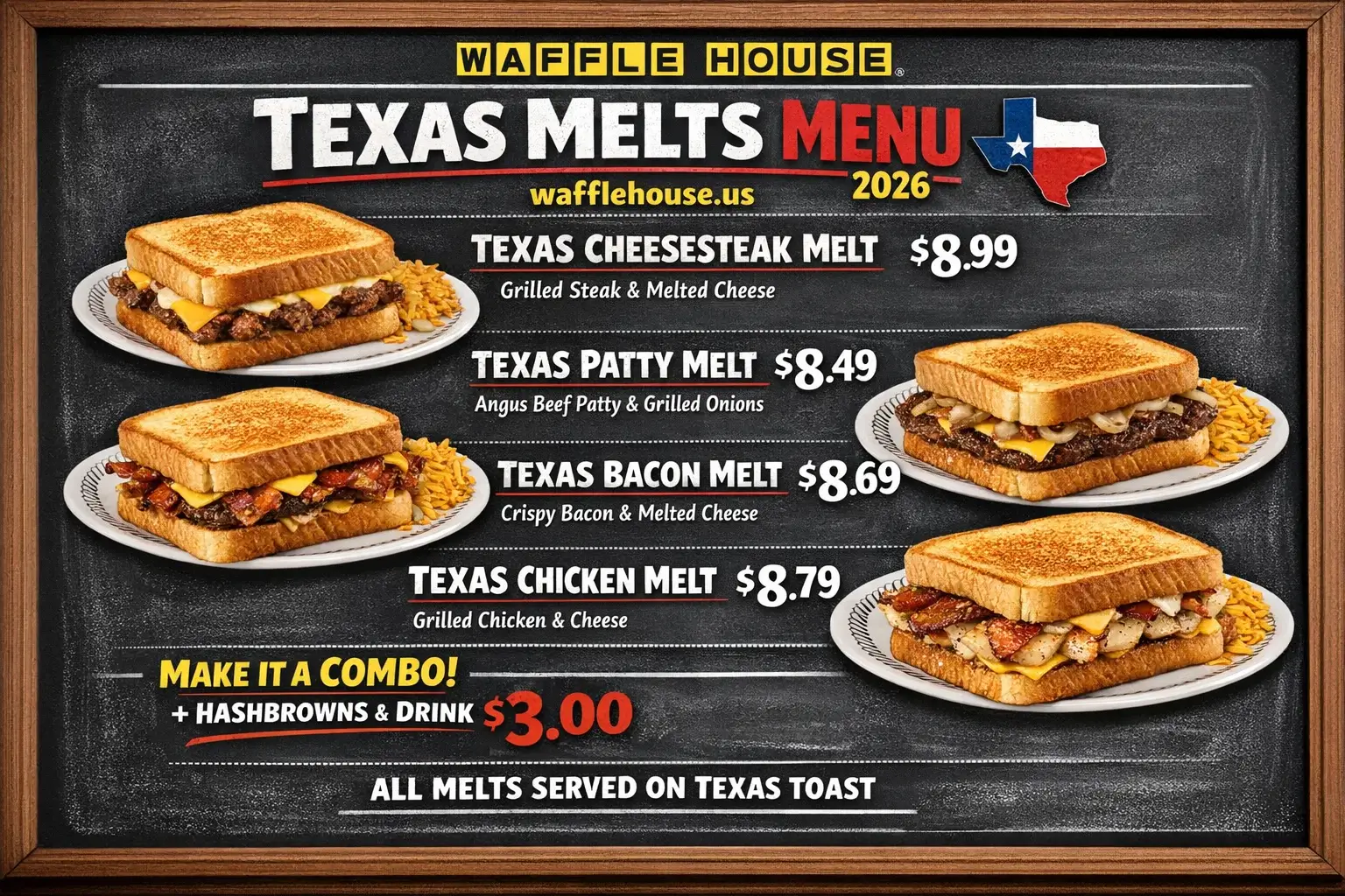 Waffle House Texas Melts Menu with Prices