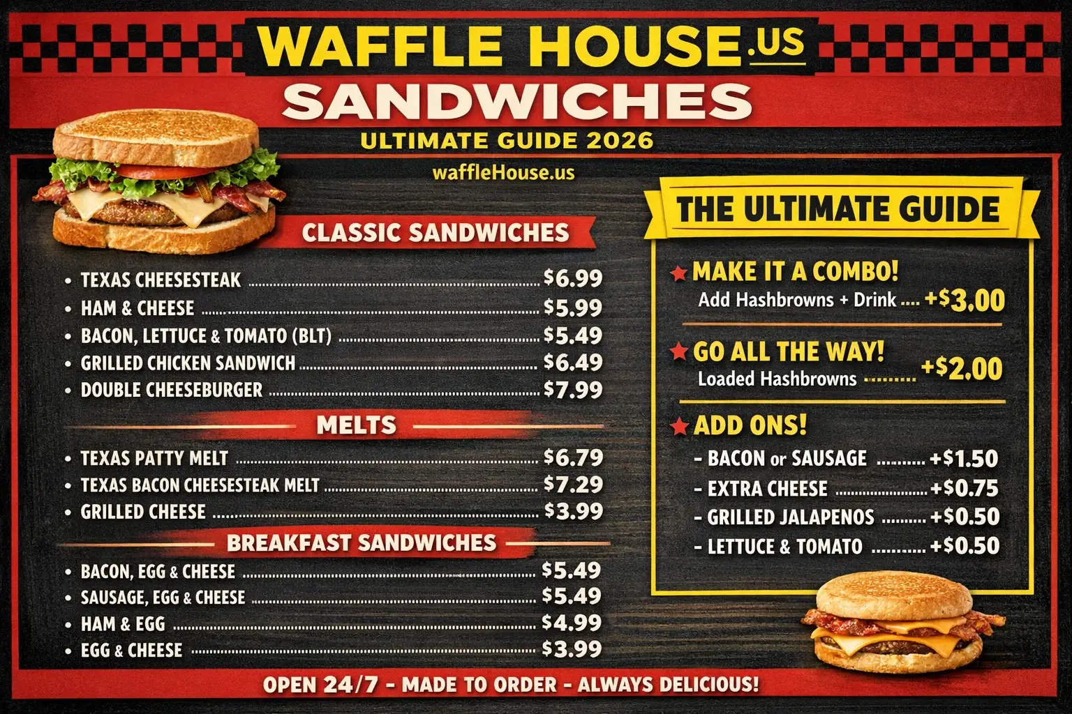 Waffle House Sandwiches Menu Complete 2026 Guide with Prices, Secret Tips