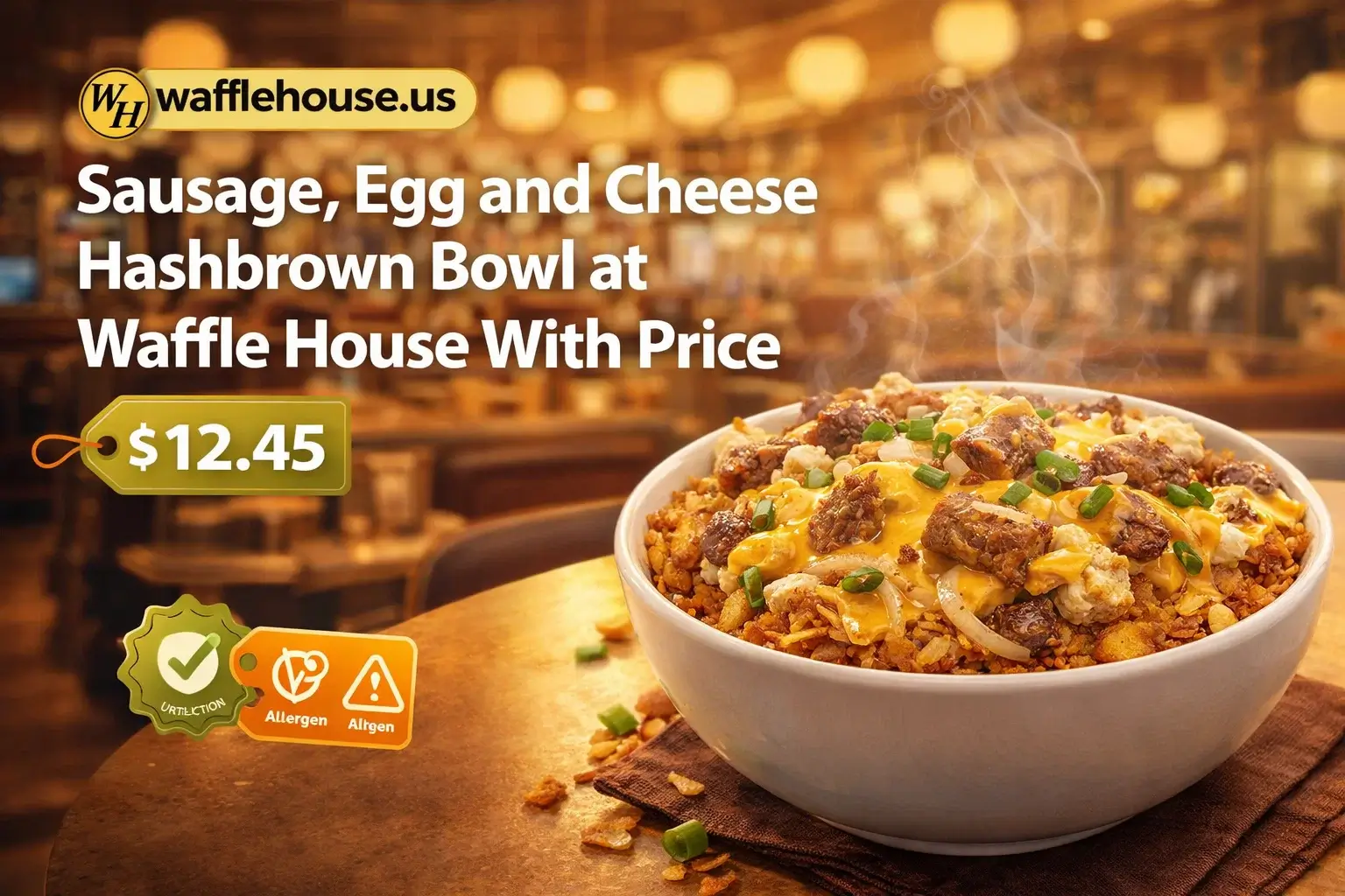 Sausage, Egg and Cheese Hashbrown Bowl at Waffle House With Price