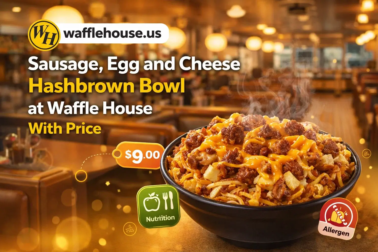 Sausage, Egg and Cheese Hashbrown Bowl at Waffle House With Price