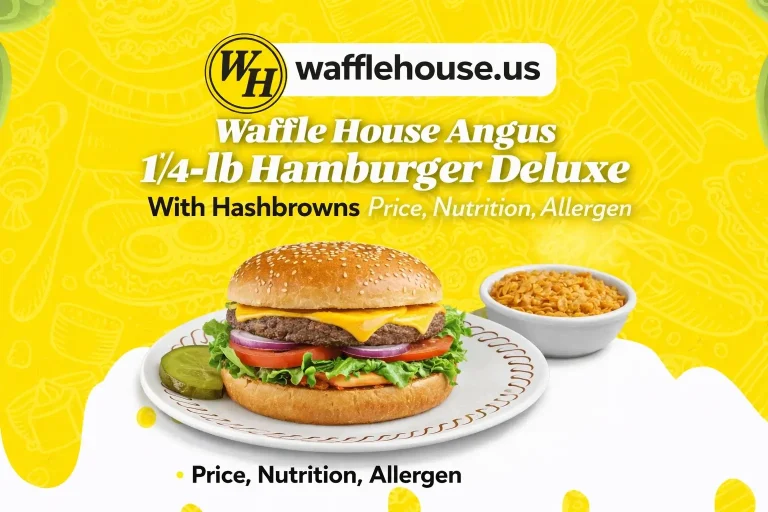 Waffle House Angus 1/4-lb Hamburger Deluxe With Hashbrowns Price, Nutrition, Allergen
