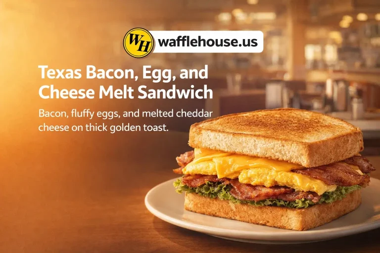 Small Waffle House Texas Bacon, Egg and Cheese Melt Complete Menu and Price Guide